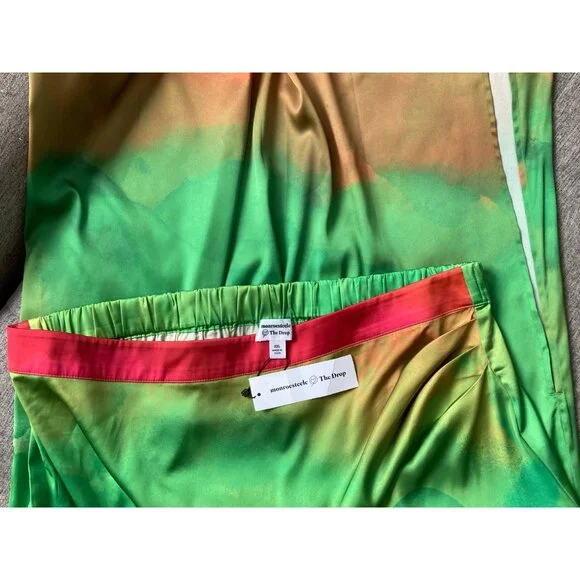 Ombré The Drop XXL Satiny Slip Skirt XXL Midi Green Abstract Summer Boho Beach - Picture 3 of 5